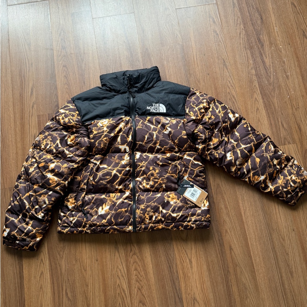 The North Face Coal Brown and Orange Retro Nuptse Jacket